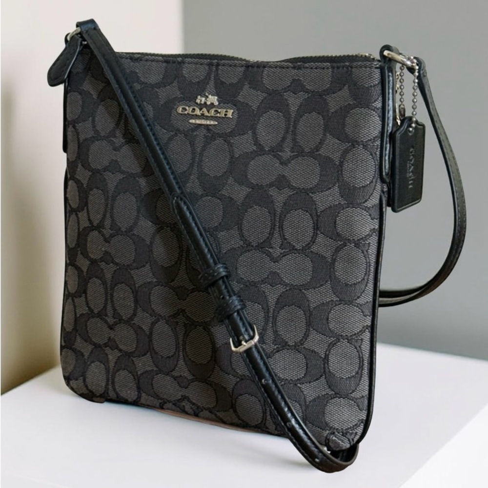 Authentic Coach Charcoal Black Signature Jacquard Crossbody Bag - Picture 2 of 14